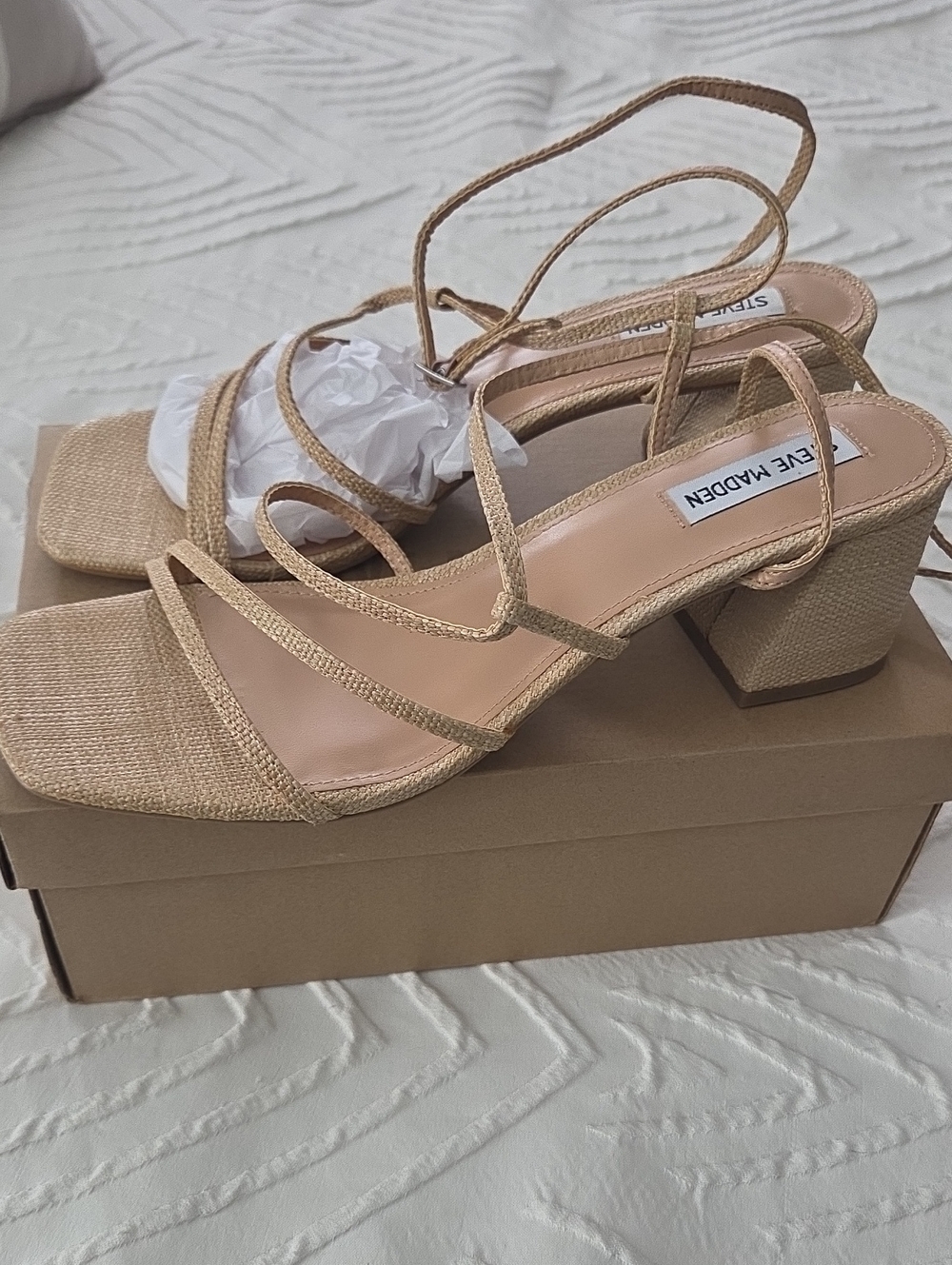 Steve Madden Beige Strappy Block Heel Sandals